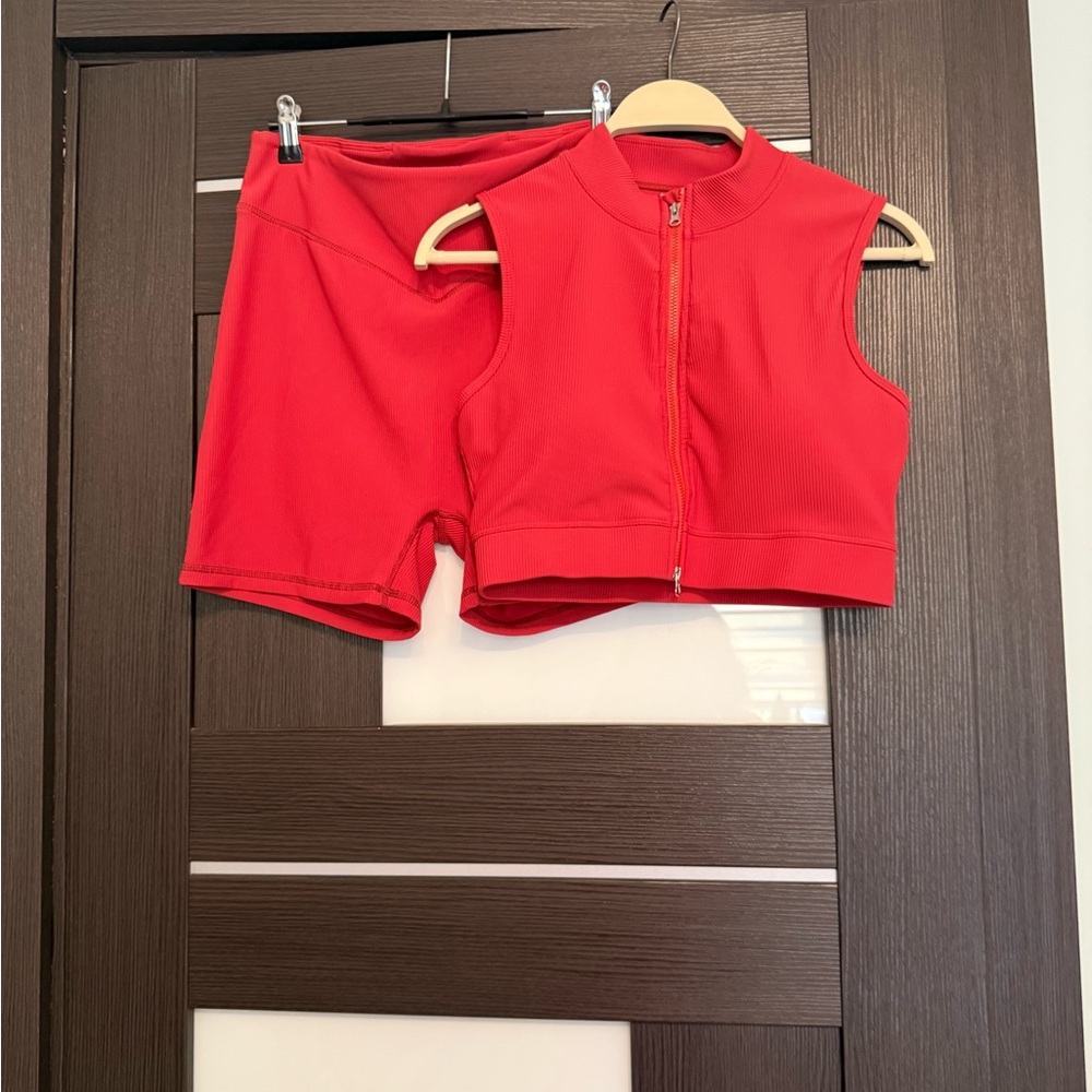 Pinspark Red Ribbed Top and Shorts Set